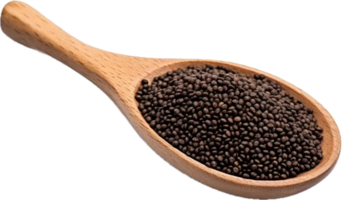 AI generated black quinoa seeds in wooden spoon png