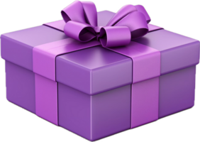 AI generated violet gift box with a bow made of satin png