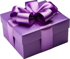 AI generated violet gift box with a bow made of satin png