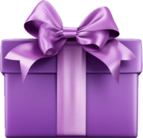 AI generated violet gift box with a bow made of satin png