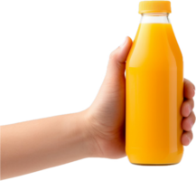 ai généré main en portant bouteille de Orange jus png