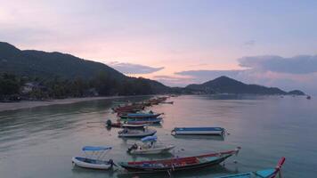 Flying Over Boats at Sunrise video