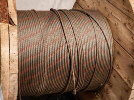 steel cable in large rolls that will be used for industrial needs photo