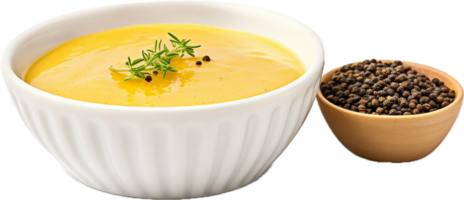 AI generated mustard sauce in bowl with thyme and mustard png