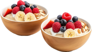 AI generated almond butter and berries breakfast bowls with banana and yogurt png