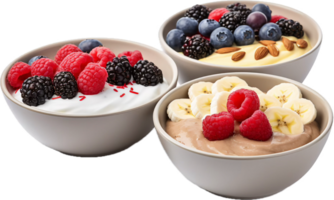 AI generated almond butter and berries breakfast bowls with banana and yogurt png