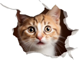 ai gerado gato olhando rasgado orifício png