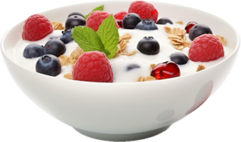 AI generated bowl of muesli with fresh berries and yogurt png