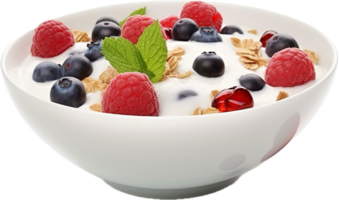 ai generado cuenco de muesli con Fresco bayas y yogur png