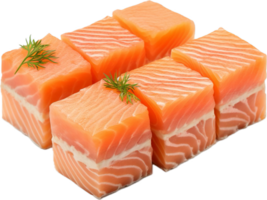 AI generated slices of fresh salmon cube png