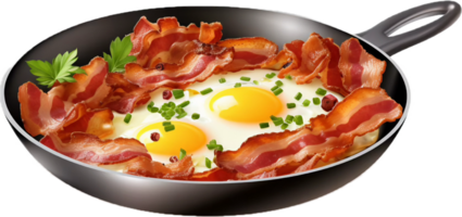 AI generated frying pan with eggs and bacon png