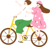 couple are riding the bicycle together png
