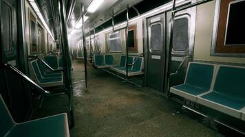 An empty subway car with vacant seats video