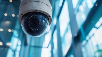 AI generated CCTV Camera in a Bank, Modern Financial Security photo