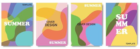 Creative concept of summer bright and juicy cards set. Modern abstract art design with liquid shapes with overlay effect. Templates for celebration, ads, branding, banner, cover, label, poster vector