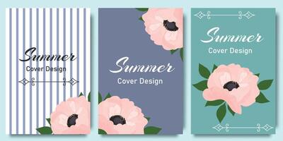 Set of floral cover design with peony. Spring floral design illustration for wedding and vip cover template, banner, invite. Luxury wedding invitation card background vector