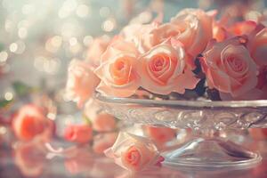 AI generated Romantic Valentine's Day Glass Podium with Elegant Roses photo