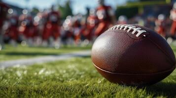 AI generated Close-Up Football on Field with Players in Preparation photo