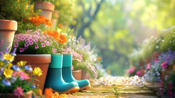 AI generated Garden Walkway Amidst Blooming Flowers - Floral Beauty photo