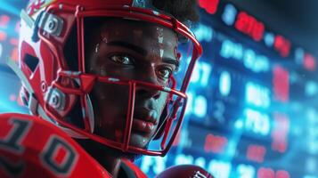 AI generated Football Player Portrait in 3D, Digital Background with Helmet Off photo