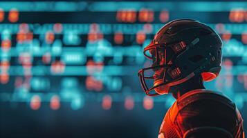 AI generated Football Player Portrait in 3D, Digital Background with Helmet Off photo