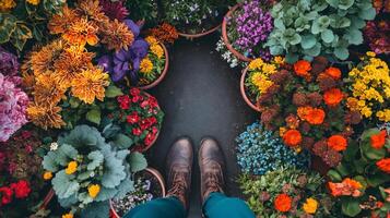 AI generated Garden Walkway Amidst Blooming Flowers - Floral Beauty photo