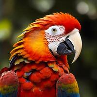 AI generated close up of colorful scarlet macaw parrot isolated on a transparent background. Generative AI photo