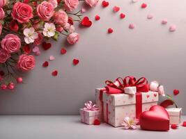 AI generated Valentine's day beautiful  background. Heart, love, gift, gift box. photo