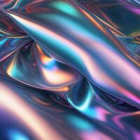 AI generated Abstract background with iridescent waves blue, purple, and green.The colors are metallic and shiny photo