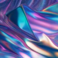 AI generated Abstract background with iridescent waves blue, purple, and green.The colors are metallic and shiny photo