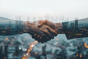 AI generated Corporate Success, Businessmen Shaking Hands in Agreement photo