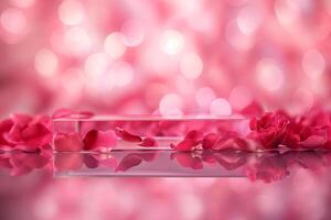 AI generated Romantic Glass Podium in Dreamy Valentine's Setting photo