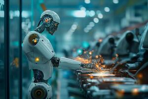 AI generated Futuristic Robotics in Modern Factories , AI Integration and Automation photo