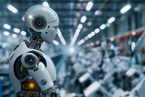 AI generated Futuristic Robotics in Modern Factories , AI Integration and Automation photo