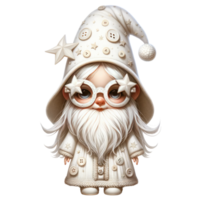 AI generated Charming illustration of gnomes in white clothes for the New Year festival. Accessorize with starry hats and seasonal decorations. png