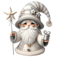 AI generated Charming illustration of gnomes in white clothes for the New Year festival. Accessorize with starry hats and seasonal decorations. png