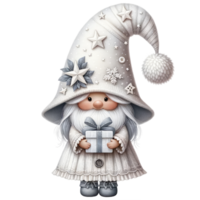 AI generated Charming illustration of gnomes in white clothes for the New Year festival. Accessorize with starry hats and seasonal decorations. png