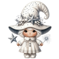 AI generated Charming illustration of gnomes in white clothes for the New Year festival. Accessorize with starry hats and seasonal decorations. png