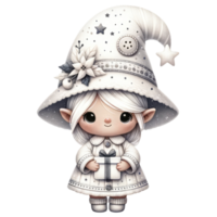 AI generated Charming illustration of gnomes in white clothes for the New Year festival. Accessorize with starry hats and seasonal decorations. png