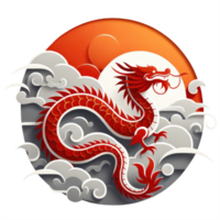 AI generated Traditional Chinese red dragon paper illustration, featuring red colors. png