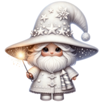 AI generated Charming illustration of gnomes in white clothes for the New Year festival. Accessorize with starry hats and seasonal decorations. png