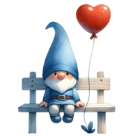 AI generated illustration of a cute gnome with a blue dress in valentine's day. png