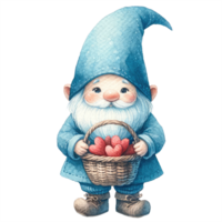 AI generated illustration of a cute gnome with a blue dress in valentine's day. png