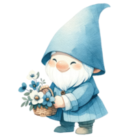 AI generated illustration of a cute gnome with a blue dress in valentine's day. png