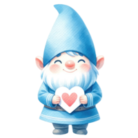 AI generated illustration of a cute gnome with a blue dress in valentine's day. png