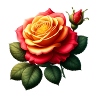 ai generado hermosa realista rojo amarillo rosas con verde hoja para un enamorado día png