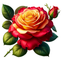 AI generated Beautiful Realistic Red yellow Roses With Green Leaf for A valentine day png