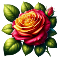 AI generated Beautiful Realistic Red yellow Roses With Green Leaf for A valentine day png