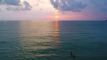 Aerial view of sunset over sea video