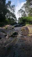 Scenic view of waterfall in forest. water cascading over rocky cliffs photo